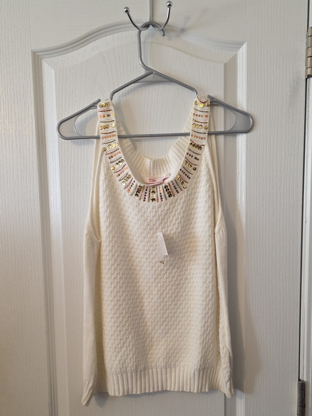 Nine & Company Cream Embellished Knit Tank
